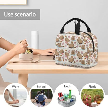 Kawaii Capybara Lunch Box Kids Portable Leakproof Large Capacity Thermal Picnic Cool Bags for School Home Office Teenagers Women - color: Kawaii Capybara Orange