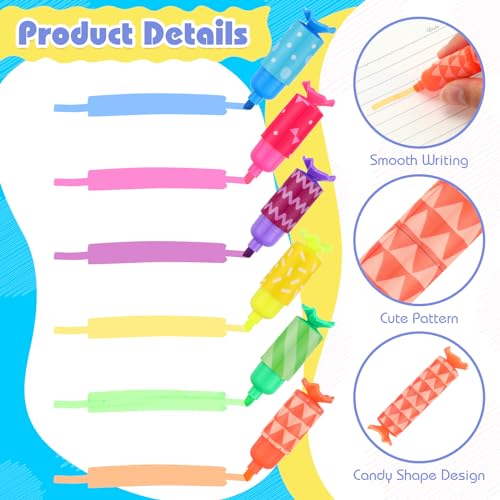 Teling 144 Pcs Mini Highlighters Bulk for Goodie Bags, 6 Colors Candy Shaped Pastel Highlighter Pens with Geometry Patterns, Party Favors, Classroom Prizes, Teacher Rewards, Birthday Gift Bag Stuffers - style: Geometry