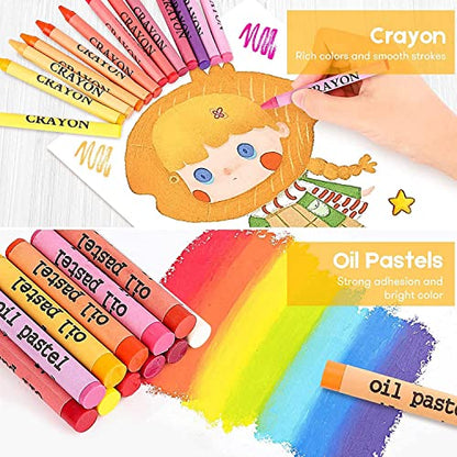 iBayam Art Supplies for Adult, Art Set Case with Trifold Easel, Scratch Paper, Sketch Pad, Coloring Book, Crayons, Pencils, Oil Pastels, Watercolors, Sharpener - color: Green
