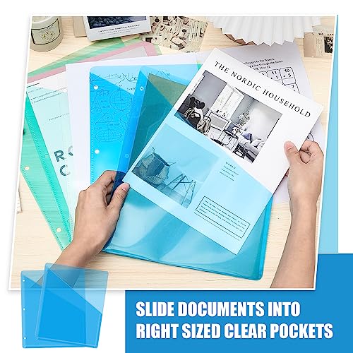 Seajan 48 Pcs Pocket Folders for 3 Ring Binder Clear Plastic Folders Sleeves with 2 Pockets 3 Hole Punch Binder Dividers Poly Slash File Jackets for Office School Document Organizer (Blue) - color: Blue