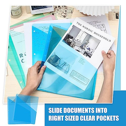 Seajan 48 Pcs Pocket Folders for 3 Ring Binder Clear Plastic Folders Sleeves with 2 Pockets 3 Hole Punch Binder Dividers Poly Slash File Jackets for Office School Document Organizer (Blue) - color: Blue