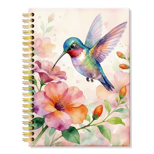 ERHACHAIJIA Watercolor Hummingbird Flowers Hardcover 160 Pages Lined Spiral Notebook, Funny Coworker Work Gifts for Boss Lady Hummingbird Lover, Sentimental Birthday Notebook Gifts for Women Her - color: Pink-Green