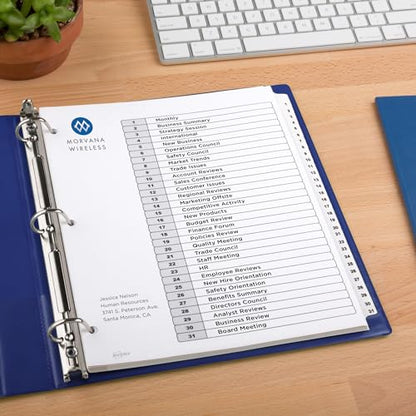 Avery 1-31 Dividers for 3 Ring Binders, 31 Tabs per Set, Customizable Table of Contents, Classic White Tabs, Great for Organizing Reports, Projects, and More (11128) (Pack of 12) - size: One Size (Pack of 12), style: 1 Set