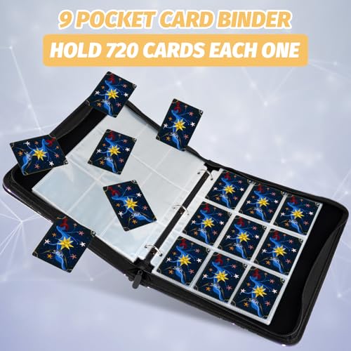 720 Pockets Round Ring Trading Card Binder, 9-Pocket Clear Zipper Card Album with Wrist Strap, Holds 720 Standard TCG Cards Compatible with Sports Baseball Football Game Cards (Black Purple) - color: 9 Pocket 720 MTG Black Purple