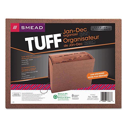Smead TUFF Expanding File, 12 Pockets, Monthly (Jan.-Dec.), Flap and Cord Closure, Letter Size, Redrope (70388) - size: Letter Size, style: Monthly (Jan-Dec)