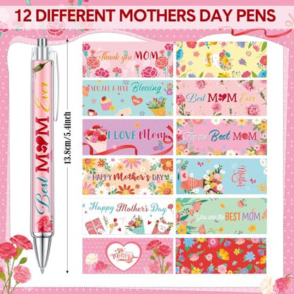 Cholemy 48 Pcs Mother's Day Ballpoint Pens Bulk Flower Happy Mother's Day Writing Pens Best Mom Ever Black Gel Ink for Women Mom Birthday Gifts Office Party Supplies Favors - style: Mother's Day
