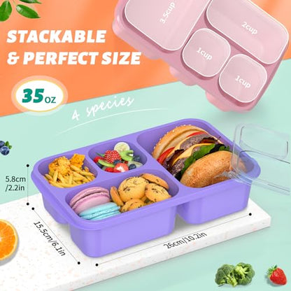 Bento Lunch Box - 4 Pack, 4-Compartment Meal Prep Containers, Adult Bento Box, Microwave & Dishwasher Safe (PP(Blue)) - color: PP(Blue )
