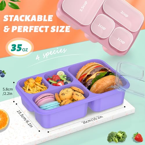 Bento Lunch Box - 4 Pack, 4-Compartment Meal Prep Containers, Adult Bento Box, Microwave & Dishwasher Safe (PP(Blue)) - color: PP(Blue )
