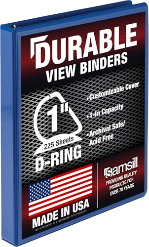 Samsill Durable 1 Inch Binder, D Ring Binder, Customizable Clear View Cover, Dark Blue, Holds 225 Pages - color: Dark Blue, size: 1 Pack, style: 1 Inch