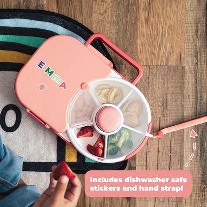 GoBe Kids Lunchbox with Small Snack Spinner Flip - Bundle with Hand Strap & Sticker Sheet, 2-in-1 Bento Style Lunch Container, 5 Small +1 Large Sandwich Compartment, BPA & PVC Free- Macaron Blue - color: Macaron Blue