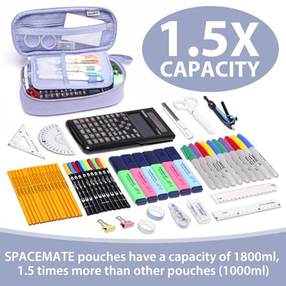 SPACEMATE Pencil Case Pouch Box Bag School Supplies Girls Boys Kids, Cute Preppy Stuff Large Big Capacity Aesthetic Pen Organizer, Back to College Stationary, Purple, Heavy Duty Canvas, 1800ml - color: Purple