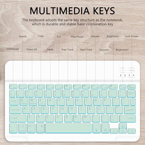for Bluetooth Keyboard,Wireless Rechargeable 7-Color Keyboard Cute Tablet Stand Adjustable Adjustable & Foldable for iPad,iPad Pro,iPad Mini, iPad Air,Samsung Xiaomi Tablets,etc-Light Green - color: B-Backlight Keyboard-Light Green