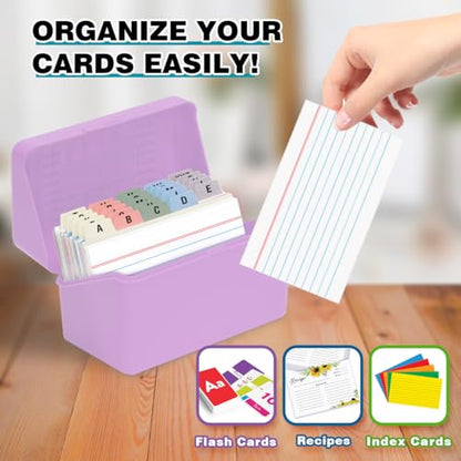 H4D 3x5 Index Card Holder with 100 Index Cards and 25 Dividers, Pale Purple | 3x5 Inch Plastic Box, Heavyweight 3x5 Index Cards, Plastic 3x5 Index Card Dividers, Snap Closure Lid - color: Light Purple, size: 3"x5"