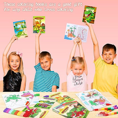 BenLouis 24 Dinosaur Mini Coloring Books Kids with 24 Stacking Crayons Dino Birthday Party Favors Activity Books Bulk for Kids Jurassic Goodie Bag Gift Stuffer Classroom Reward - style: Dinosaur