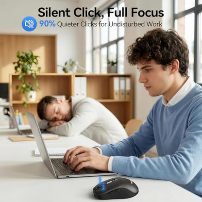 TECKNET Wireless Mouse with LED Display,Tri-Mode Bluetooth Mouse for Laptop | [BT5.2+BT5.0+2.4G] Connection, Type-C Rechargeable with Vision, Silent Click, 3-Device Switching for Laptop, iPad, MacBook