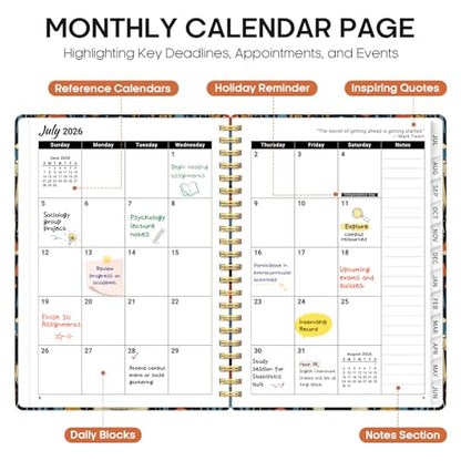 Planner 2026-2027, Academic Year Monthly and Weekly Calendar Planner, Jul 2026 - Jun 2027, Hardcover Teacher Student Planning Agenda book with Tabs, Perfect for School Office Supplies, 6.3" x 8.5" - Enchanted Mushrooms - color: D-Enchanted Mushrooms, size