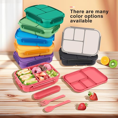 Amathley Lunch Box Kids,Bento Box Adult,Leakproof Lunch Containers for Adults/Kids/Toddler,1200ML-4 Compartments bento Lunch box with Utensil,Microwave & Dishwasher & Freezer Safe (Pink Berry) - color: Pink Berry