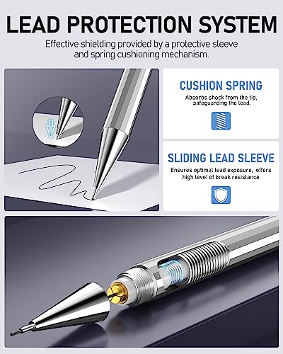 4PCS Metal Mechanical Pencil Set, 0.5mm Fine Point, Pack with Storage Case | 480 Leads, 3 Erasers+9 Refills, For School Writing, Sketching, Art Drawing & Professional Drafting - style: 0.5MM