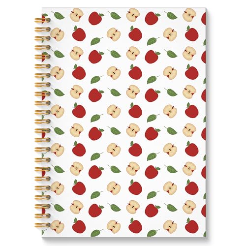 Apple Fruit Spiral Notebook, Fruit Lover Gifts Journal, Cute Aesthetic Apples Fruits Botanical Hardcover Notebook Journal, 5.5x8.3 Inch - color: Apple