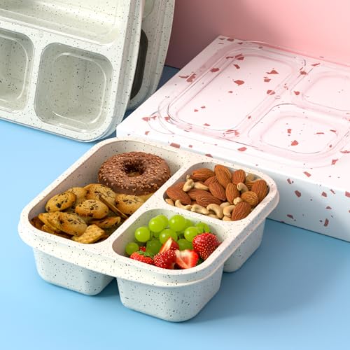 Snack Boxes (3 Pack) - Stackable Bento Boxes with 3 Compartments, Meal Prep Containers Reusable, Lightweight Lunch Containers for Kids and Adults, BPA Free (Off White) - color: Off White