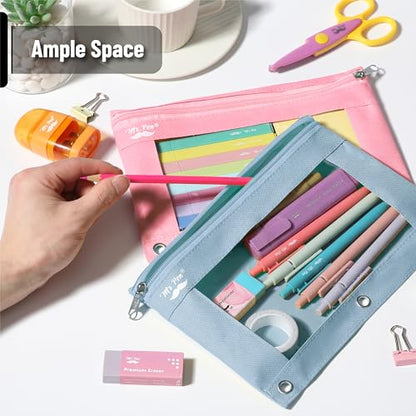 Mr. Pen- Pencil Pouch for 3 Ring Binder, 2 Pack, 10"x6.75", Smooth Zipper | Clear Window, Large Capacity Pencil Case with 3 Reinforced Grommets for School, Office, Supplies Storage | Clear Window, Large Capacity Pencil Case with 3 Reinforced Grommets for