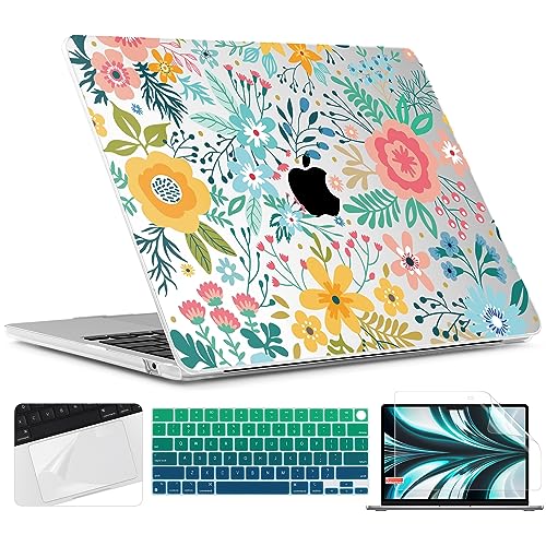 TWOLSKOO for MacBook Air 13 inch Case M5 2026 M4 2025 M3 M2 2024-2022 A3449 A3240 A3113 A2681, Plastic Hard Shell & Keyboard Cover & Screen Film for MacBook Air 13.6 inch Case, Abstract Flower - color: Abstract Flower