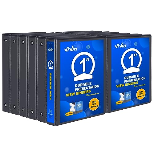 3 Ring Binder 1 Inch, ViVin Sturdy 1"-Round Ring Binder with 2 Interior Pockets, Clear View Cover, PVC-Free, Fits 200 Sheets of 8.5'' x 11'' Paper, Office Home School (12 Pack, Black) - color: Black, size: 1 Inch, style: 12 Pack