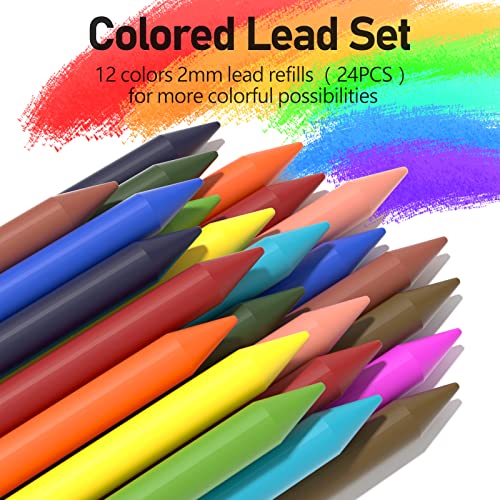 Four Candies 25PCS Mechanical Pencil Set with Case, Art Supplies with Metal Pencil 0.5, 0.7, 0.9 mm & 3PCS 2mm (HB 2H 2B 4B Color) & 432 Graphite Lead Refills, Technical Drawing Kit for Teen & Adults - style: 0.5mm+0.7mm+0.9mm+2.0mm