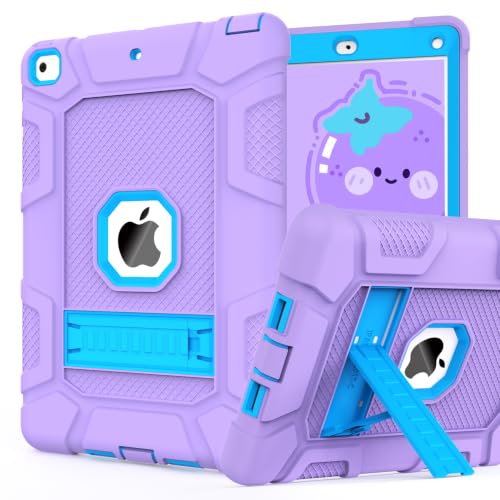 iPad 6th/5th Generation, Air 2 Case, Shockproof Rugged Cover with Kickstand for 9.7'' A1893/A1954/A1822/A1823 Tablets - color: Purple+Blue