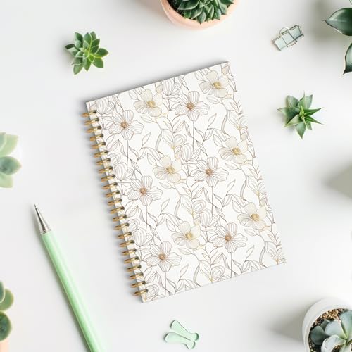ROXMART Beige and Gold Floral Spiral Notebook, Neutral Elegant Flower Plant Journal, Retro Minimalist Line Art Botanical Hardcover Notebook Journal, 5.5x8.3 Inch - color: Style03