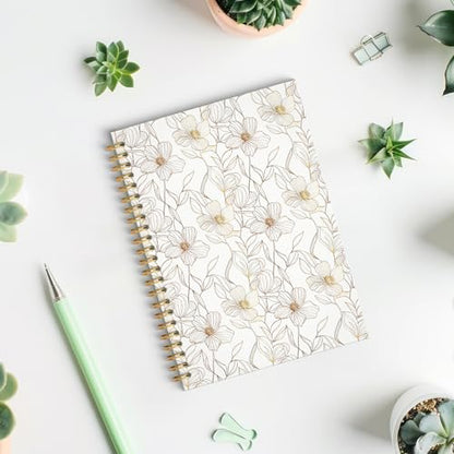 ROXMART Beige and Gold Floral Spiral Notebook, Neutral Elegant Flower Plant Journal, Retro Minimalist Line Art Botanical Hardcover Notebook Journal, 5.5x8.3 Inch - color: Style03