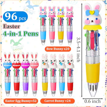 Eaasty 96pcs Mini Multicolor Bunny Party Ballpoint Pen Bulk 4-in-1 Retractable Cartoon Bunny Gnome Eggs Ballpoint Writing Pens for Graduation Gifts School Party Supplies Favors Exchange Gift Rewards