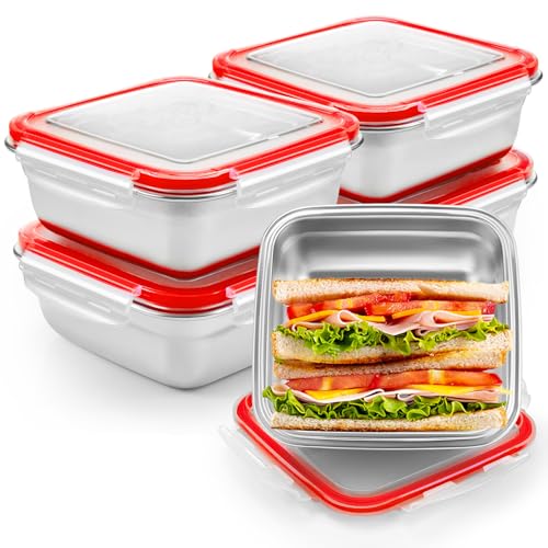 Blushtier 4 Pack Food Grade 304 Stainless Steel Sandwich Containers, Leakproof Metal Lunch Containers with Airtight Lids, Food Storage Box for Sandwiches, Snacks & Meal Prep, 25.4 oz - color: Red, size: 25.4 oz