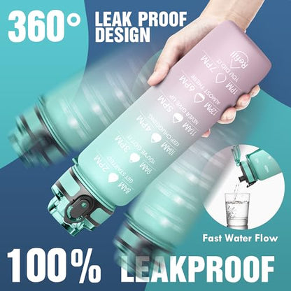 OLDLEY Water Bottle, 32oz Motivational Sports Water Bottle with Time Marker - Times to Drink - Tritan, BPA Free, Wide Mouth Leakproof,Bubble Gum - color: Bubble Gum