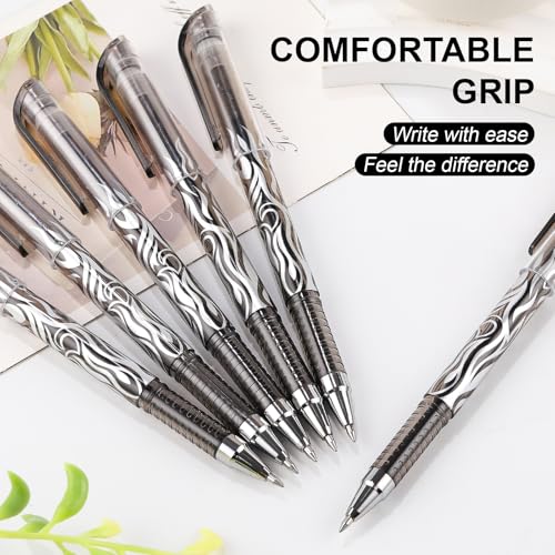 8 Pack Black Ink Erasable Gel Pens, 0.5mm Fine Point, Flame Patterned Barrel, Comfortable Grip, with Eraser, Ideal for Journaling, School Work, Office Tasks, Note Taking, DIY Projects - color: 8 Black