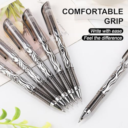 8 Pack Black Ink Erasable Gel Pens, 0.5mm Fine Point, Flame Patterned Barrel, Comfortable Grip, with Eraser, Ideal for Journaling, School Work, Office Tasks, Note Taking, DIY Projects - color: 8 Black