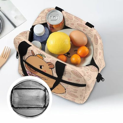Cute Capybara Preschool Lunch Box Kids 4-6 Donut Simple Modern Lunch Box for Girls 6-8 Kindergarten Meal Bag Elementary School Toddler Students Children Lightweight Adjustable Shoulder Strap - color: Donut Cute Kapybara
