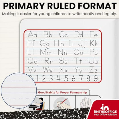 1InTheOffice Primary Composition Notebook K-2, Primary Journal, Kindergarten Notebook, 7.5" x 9.75", 100/Sheets, Red/Black Marble, 2 Pack