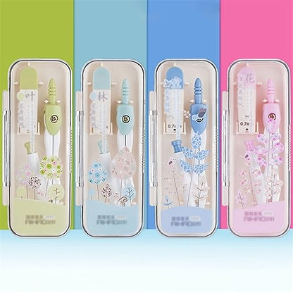Compass Set Metal Drawing Compass with 0.7mm Lead Refill Math Geometry Tools Circles School Supplies Cute Stationery Set Students Math Geometry Kit Set (Color : D)