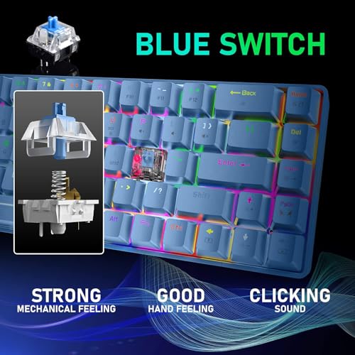 65% Wired Gaming Mechanical Keyboard and Mouse Combo, Mini 68 Keys, RGB Backlight, Lightweight RGB Optical Mouse,Mouse Pad Compatible with PS4,Xbox,PC,Laptop,MAC (Blue/Blue Switch) - color: blue/blue switch