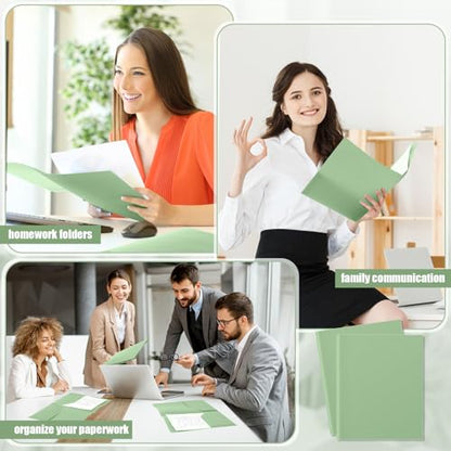 Gueevin 72 Pack Plastic Folder with Pockets, 2 Pocket Folders, Plastic Glossy Folders Fit Letter Size Paper, Heavy Duty Durable File Folder with Business Card for Home Office School (Sage Green) - color: Sage Green