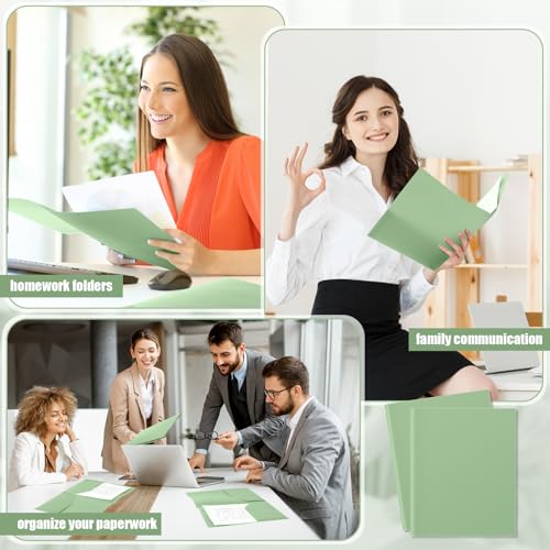 Gueevin 24 Pcs Plastic Folders with Pockets, Back to School Two Pocket Folder Fit Letter Size, Heavy Duty School Business Card Holder for Home Office, 11. 61 x 9. 45 Inches (Sage Green) - color: Sage Green