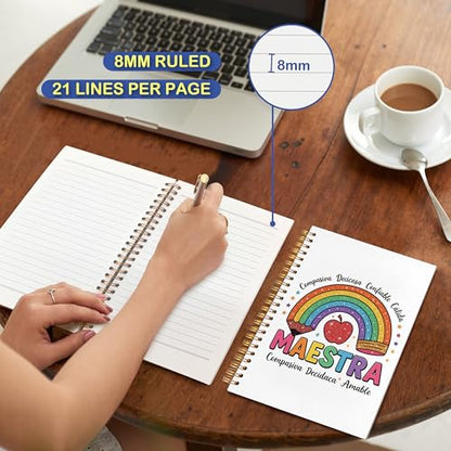 JUDFNCDE Teacher Maestra Appreciation Gifts, Regalo Para Maestra, Rainbow Hardcover Notebook Journal 5.5 x 8.3 - color: Maestra-Rainbow