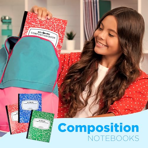 4E's Novelty Wide Ruled Composition Notebooks - Pack of 3-100 Sheets 9.75" x 7.5" - Hard Cover Red Blue Green Cute Marble Colors, Bulk Compositon Book Wide Ruling, Back to School Supplies - size: 3 Pack