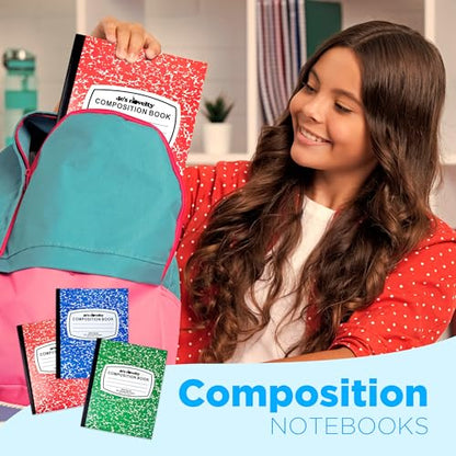 4E's Novelty Wide Ruled Composition Notebooks - Pack of 3-100 Sheets 9.75" x 7.5" - Hard Cover Red Blue Green Cute Marble Colors, Bulk Compositon Book Wide Ruling, Back to School Supplies - size: 3 Pack