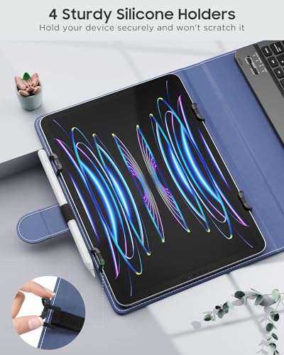 MoKo Universal Tablet Case with QWERTY Keyboard for 9",9.7",10.1",10.2",10.4",10.5",10.9",11" Tablets, with Removable Wireless Bluetooth Keyboard&Pen Holder for iPad, Samsung, Fire, Pixel, Dark Blue - color: Dark Blue