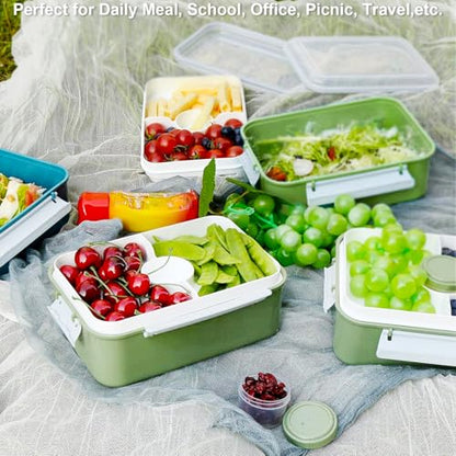 Shopwithgreen Set of 3 Salad Food Storage Container To Go, School & Travel,Food Prep Storage Containers with Lids (Khaki Green&Khaki Green&Khaki Green) | Food Storage Meal Prep Containers with Tray/Dressing Containers for Salad, Snacks,Fruit, BPA Free, Mi