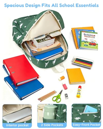 CAMTOP Backpack for Kids, Boys Girls Preschool Backpacks with Lunch Box Toddler Kindergarten School Bookbag Set (Green Dinosaur 7) - color: Green Dinosaur 7