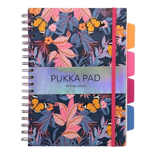 Pukka Pad 5 Subject Spiral Notebook 12-Pack - 200 Pages, 100 Sheets of 80GSM Paper with Repositionable Dividers & Perforated Edges for School & Office Planning & Organization - B5-7 X 10, Bloom - color: Bloom