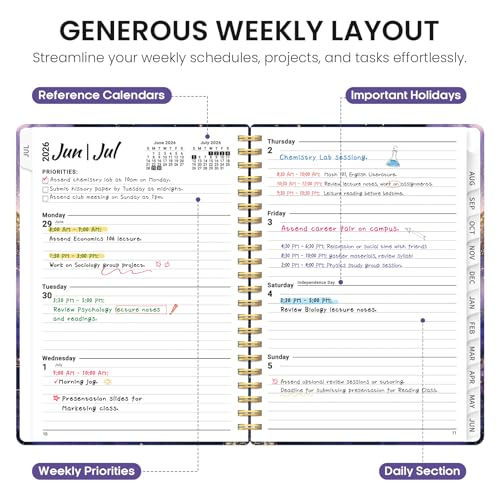 Planner 2026-2027, Academic Year Weekly and Monthly Calender Planner, from Jul 2026 - Jun 2027, Spiral Bound School Planning Book, Perfect for Teacher, Student, Women & Men, A4 (8.5" x 11"), Cosmic Amethyst - color: L-Cosmic Amethyst, size: (8.5"x11")a4
